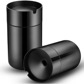 2 Pieces Car Cup with Lid Portable Cup Holder for Car Mini Trash Can Stainless Steel Detachable Windproof Self Extinguishing Butt Bucket For Outdoor Travel Home Office(Black)