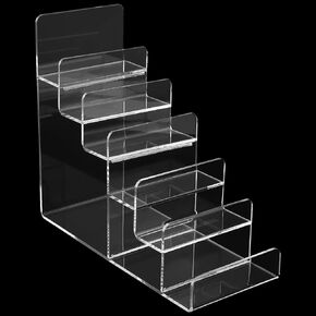 6 Tier Acrylic Display Stand Clear Riser Display Shelf, Acrylic Wallet Display Stand Holder, Greeting Card Display Stand for Pops Figure, Makeup, Sunglasses, Purse, Jewelry, 9.2x3.9x8.4Inch