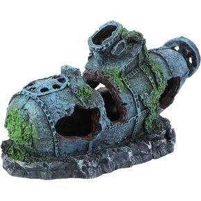 TEHAUX Aquarium Submarine Shipwreck Decorations, Resin Hollow Submarine Fish Tank Decorations for Shrimp Betta Lizards Hideaway Decor