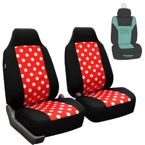 FH Group Polka Dot Flat Cloth Front Set Seat Covers with Gift - Universal Fit for Cars Trucks and SUVs (REDBLACK)