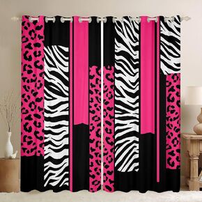 Feelyou Leopard Zebra Curtains for Bedroom Living Room (2 Panels, 42 x 63 Inch) Kids Cheetah Red White Black Blackout Curtains Animal Print Darkening Dreapes Safari Window Treatments Geometry
