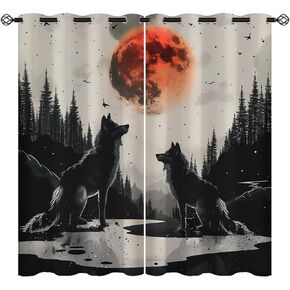 Wolf Blackout Curtains for Girls Boys Kids Teens Home Decor, The Wolf Howls Moon Night Snow Grommet Thermal Insulated Drapes Darkening Window Curtain for Bedroom Living Room, 42 x 45 Inch