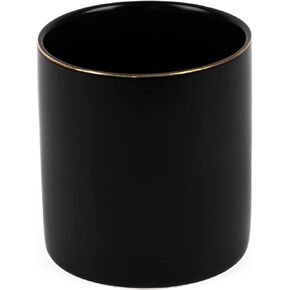 HANKOR Ceramic Pencil Holder for Desk - Cute Gold Trim Pen Aesthetic Makeup Brush Cup Holder Organizer for Desktop Storage Stationery Office Home Supplies, Black