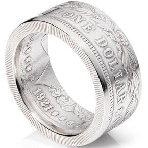 Silver Mens Rings - Handcrafted 1921 Morgan Silver Dollar Rings Made In USA | Men's Rings Silver Crafted from Authentic Silver Coins | Real Silver Rings for Men | Change To Treasure (Polished, 9.5)