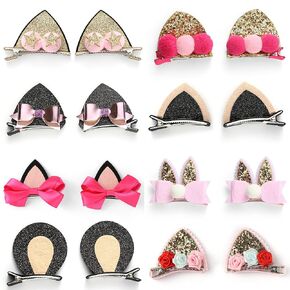 OneDor Sparkle Shiny Hair Bow Ribbon Clip sets for Babies, Toddlers, Young Girls, and Children (Animal-8 Pairs)
