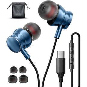 USB C Headphones Wired Earbuds for iPhone 15 Pro Max with Mic Volume Control Stereo Noise Cancelling, Type C Earphones for Samsung Galaxy S24/S23/S22 Ultra Pixel 8a 7 Android, Black