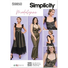 Simplicity Misses' and Women's Corseted Top Dress and Jumpsuit Sewing Pattern Packet by Madalynne Intimates, Design Code S9850, Sizes XS-S-M-L-XL, Multicolor