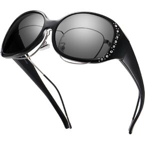 Women's Polarized Fit Over Sunglasses with Rhinestone, Sun Glasses for Prescription Glasses UV400 Protection