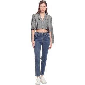Womens Cropped Casual Blazer Jacket Open Front Lapel Collar Pinstripe Y2K Short Business Work Jacket Coat
