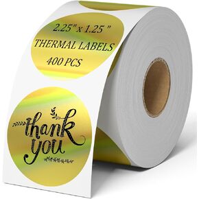 Holographic Thermal Labels Gold 400Pcs/Roll - 2" Round Direct Thermal Printer Label Stickers - Self Adhesive Golden Thermal Labels for Business Logo Design Gift Wrapping