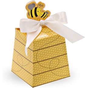 SumDirect Paper Beehive Gift Boxes - Bumble Bee Candy Boxes with Ribbons, 50PCS Baby Shower Wedding Favor Beehive Decorations