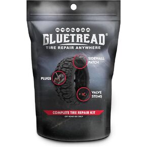 GlueTread Complete Off-Road Tire Repair Kit | Repair Any Kind of Tire Puncture | Includes Sidewall Tire Repair Patches, Plugs and One Colby Emergency Valve Stem | Improved Rubber Cures in 10 Minutes