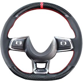 DIY Stitching Carbon Fiber Steering Wheel Cover for Volkswagen VW Golf GTI 7 MK7 Golf R Jetta 2.0T GLI 2015 2016 2017 2018 2019 2020 2021 Black 15 inches Leather Interior Accessories