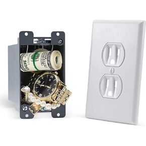 Electrical Outlet Hidden Wall Safe (Simple Install, Magnetically Attaches For Easy Use) Hiding Places for Valuables | Hide in Plain Sight Key Money Jewelry Storage Cash Holder Safes Outlet Safe Box
