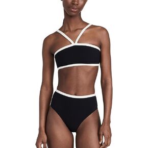 Women's Bandeau High Waist Bikini Set with Piping
