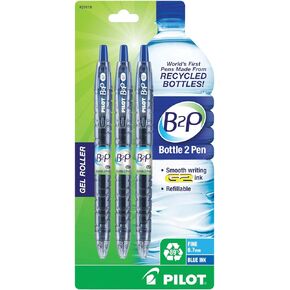 PILOT B2P - قلم ذو رأس كروي قابل لإعادة الملء وقابل للسحب مصنوع من زجاجات معاد تدويرها، نقطة دقيقة، 2 حبر أسود/2 أزرق/1 حبر أحمر، 5 عبوات (32614)