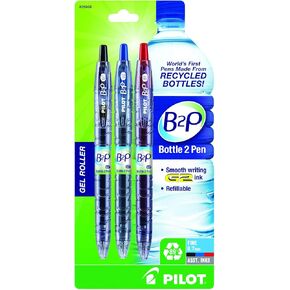 PILOT B2P - قلم ذو رأس كروي قابل لإعادة الملء وقابل للسحب مصنوع من زجاجات معاد تدويرها، نقطة دقيقة، 2 حبر أسود/2 أزرق/1 حبر أحمر، 5 عبوات (32614) in Kuwait
