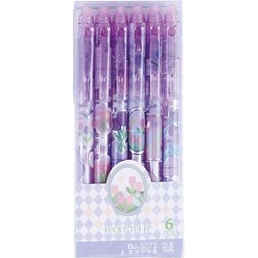 6 Pcs Erasable Gel Pens Retractable Pens Cute Tulip Flower Pens 0.5mm Fine Point Black Ink Writing Pen Office School Pens Women Girls Pens (Black Ink-Tulip)