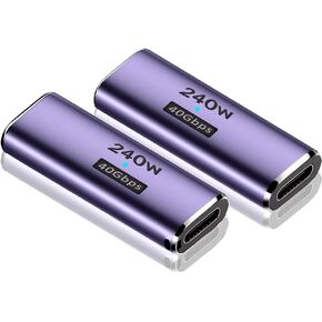 USB C Coupler 2Pack, 40Gbps USB C Female to Female Adapter 240W USB 4 Coupler Type C Coupler 8K@60Hz, 5K@60Hz, 4K@120Hz for iPhone 15 Series, Thunderbolt 4/3, iPad, MacBook Pro