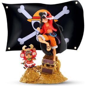 One Piece Luffy Action Figure Set with Flag for Anime Fans
