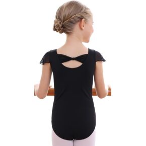 MdnMd Girls Bow Back Ruffle Sleeve Leotard for Ballet Dance Gymnastics Toddler Kids Outfits
