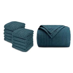 Comfy Cubs Baby Washcloths and 100% Cotton Waffle Weave Throw Blanket Bundled