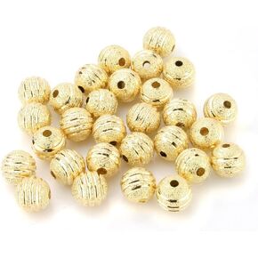BEADNOVA 50pcs 8mm Gold Plated Round Metal Rondelle Spacer Beads Sparkle Stripe Beads for Jewelry Making
