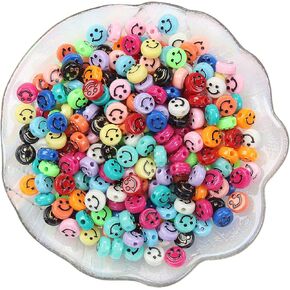 100pcs Mixed Color Smile Face Star Bead, Acrylic Happy Face Spacer Beads for Women Jewelry Making, Bracelets Earring Necklace DIY Craft Supplies (Colorful Star)