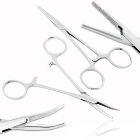 OdontoMed2011 8" STRAIGHT + 8" CURVED HEMOSTAT FORCEPS LOCKING CLAMPS - STAINLESS STEEL NEW