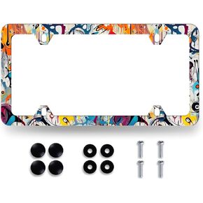 Watercolor Sky Clouds License Plate Frame Beautiful Stars Forest License Plate Holder Stainless Steel Rust-Proof Colorful Car Accessory Funny License Plate Cover Decoration Size 12.2"x6.2" With Screws