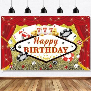 Casino Theme Party Decorations Las Vegas Casino Night Happy Birthday Banner, Poker Party Decorations Casino Birthday Party Supplies 6 x 3.6ft