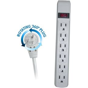ACL 4 Feet Surge Protector, Flat Rotating Plug, 6 Outlet, Gray Horizontal Outlets, Plastic, Power Cord, 1 Pack