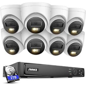 نظام كاميرا الأمان ANNKE PoE، 8 قنوات H.265+ 12MP NVR، كاميرات برجية 8X 12MP مع رؤية ليلية ملونة، كشف حركة AI، ميكروفون مدمج، IP67، رؤية ليلية EXIR 100FT مع IR ذكي، 2 تيرابايت HDD-H1200