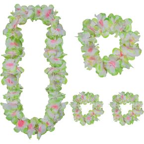 Thickened Hawaiian Leis Set, Tropical Flower Wristlets Set Luau Party Favors Graduation Leis