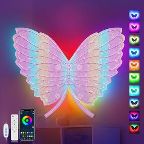 ضوء ليلي للأطفال، ضوء LED على شكل فراشة لعصا غرفة النوم على الحائط، مزامنة الموسيقى RGB اللون المتغير شمعدانات الحائط مع جهاز التحكم عن بعد والتحكم في التطبيق، أروع ديكورات لحفلة المنزل في الغرفة (وردي) in Kuwait