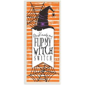 Stupell Industries Witch Switch Funny Phrase Striped Orange Spider Webs,Design by Misty Michelle