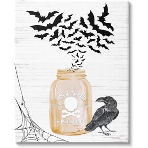 Stupell Industries Spooky Bats Flying Black Raven Spider Web,Design by Lettered and Lined