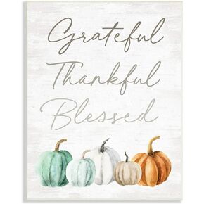 Stupell Industries Grateful Thankful Blessed Script Rustic Arranged Pumpkins, Design by Lettered and Lined