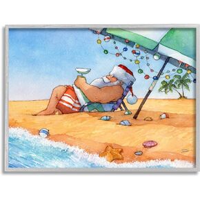 Stupell Industries Santa Claus Lounging Beach Umbrella Seaside Christmas,Design by Steve Vanderbosch