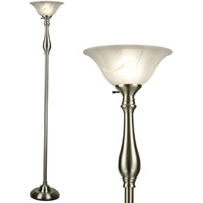 LIGHTACCENTS Floor Lamp, Standing Lamp 72-inch Tall Lamp Brushed Nickel White Alabaster Glass Shade - Torchiere, Pole Lamp, Corner Lamp, Floor Lamps for Living Room, Standing Lamps for Bedroom