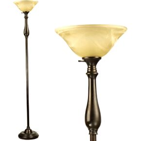 مصباح أرضي من LIGHTACCENTS، مصباح قائم بطول 72 بوصة، غطاء زجاجي من النيكل الأبيض المرمر - Torchiere، مصباح عمود، مصباح زاوية، مصابيح أرضية لغرفة المعيشة، مصابيح قائمة لغرفة النوم