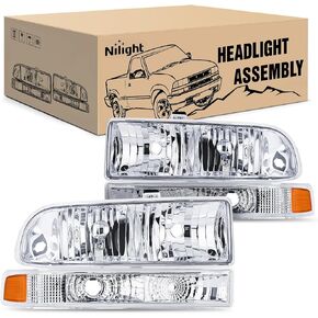 Nilight Headlight Assembly for 1998 1999 2000 2001 2002 2003 2004 2005 Chevy Blazer Headlights 1998-2004 Chevrolet S10 Pickup Replacement Headlamp Housing Bumper Lights, 2 Years Warranty
