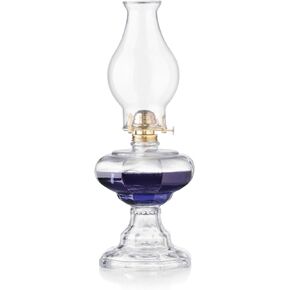 Clear Pedestal Style Oil Lamp with Plain Flare Top Large Bulged Chimney