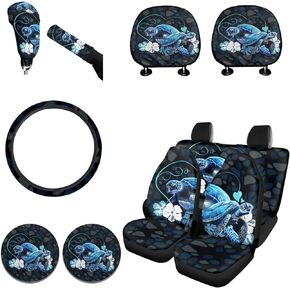 Cool Fire Skull Design Blue Seat Covers Set Car Interior Seat Protector,Absorbent Cup Holder Pads,Steering Wheel Cover,Gear Shift Cover,Handbrake Cover,Headrest Covers
