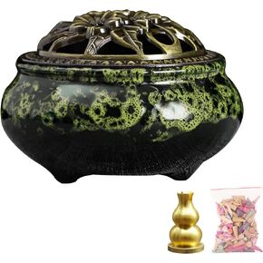 Incense Cone Burner, Ceramic Stick Incense Burner, Ceramic Censer Suitable for Linear/Cone/Pan Incense Stick Burner, with Metal Incense Holder+Fireproof Cotton+ Incense Cones (Gemstone Blue)