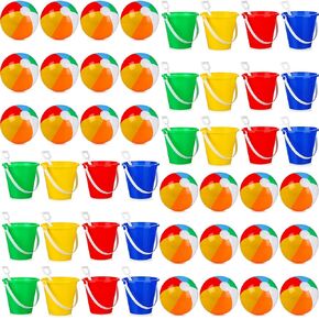 24 Pieces 12 Inch Beach Balls and 24 Beach Sand Toy Set 5 Inch Beach Pails Sand Buckets and Sand Shovels Inflatable Pool Beach Balls Bulk, Summer Outdoor Games Activities for Kids Beach Party Supplies