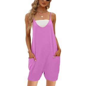 شورت نسائي صيفي كاجوال فضفاض بدون أكمام وحزام سباغيتي قابل للتمدد مع جيوب (1588-PurplePink-XXL-QB) in Kuwait