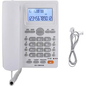 Corded Phone, Desktop Landline Telephone Wired Phone for Home Office Hotel Use, Speakerphone, Caller ID Display, Hands Free Calling (White)