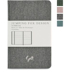 Jumping Fox Design Slim A6 Pocket Notebook College Ruled 3.6 X 5.7 Hardcover Small Notebook Journal 100 GSM Thick Paper Numbered Pages Inner Pocket Gift Box (Lined Linen Fabric Rose Tan Pink)