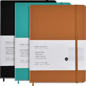 3 Pack B5 Journal Notebooks Classic College Ruled Notebooks Hardcover Lined Journals for Office Home School Business Writing Note Taking, 10.2 x 7.5 inch, 100GSM Thick Paper, 160 Pages (Black)